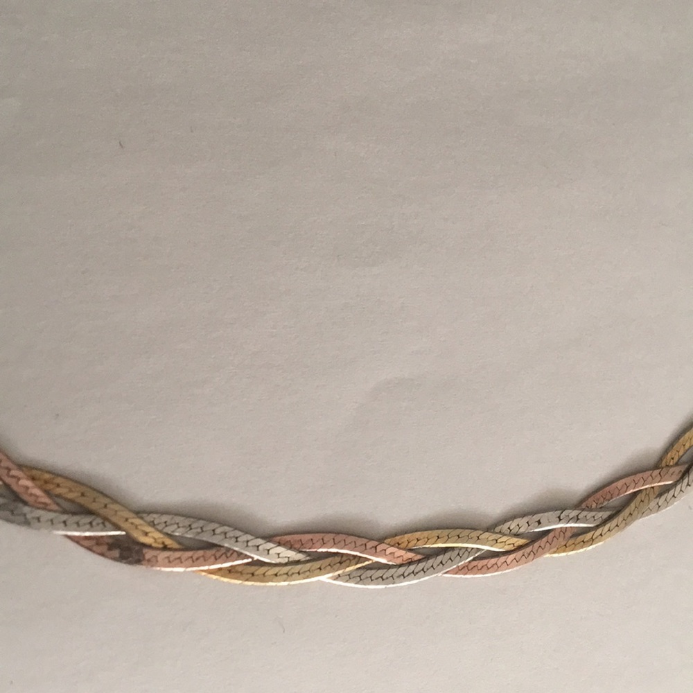 Gorgeous Sterling silver necklace.  Approximately 17.7”.  Braided 3 tone design
